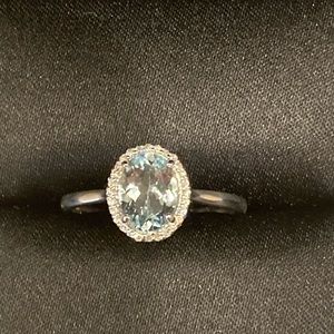 Aquamarine and diamond 10K white gold ring
